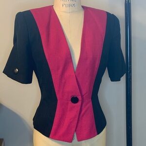 Vintage Kasper Black and Pink Women's Blazer